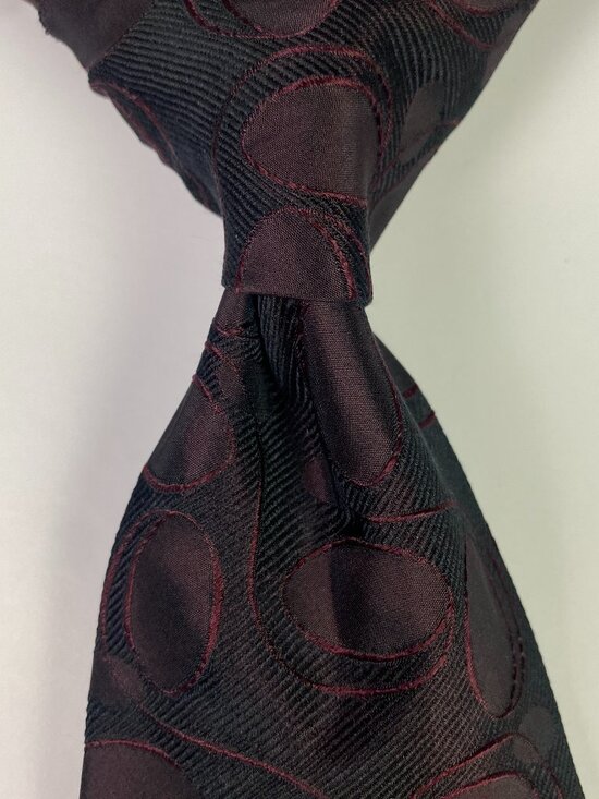 Hugo Boss Other - Hugo Boss Tie Black on Burgundy Subtle Geometrc Woven Pattern Silk Italy